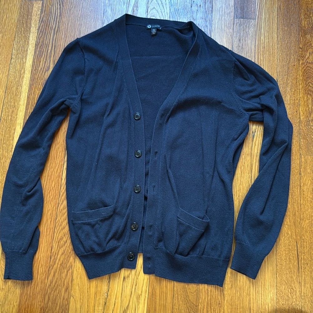 Navy blue button front cardigan, J.Crew